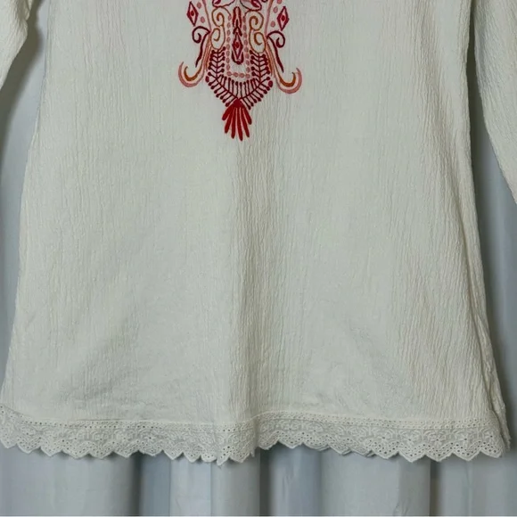 Soft Surroundings Embroidered Tunic Top White Red Pink Size Medium Boho - Picture 5 of 11